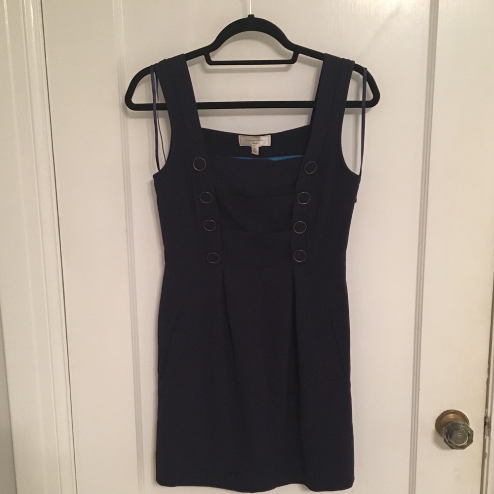 Anthropologie Navy Mini Dress w/ Gold Buttons